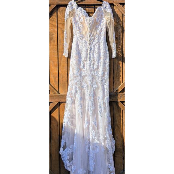 Eddy K Wedding Dress Long Sleeve Lace Fit & Flare Off-Shoulder Illusion Neckline - Picture 5 of 8